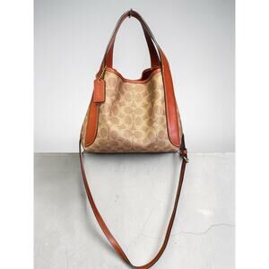 Coach Hadley Hobo 21 in Signature Canvas EUC Tan Rust Brass